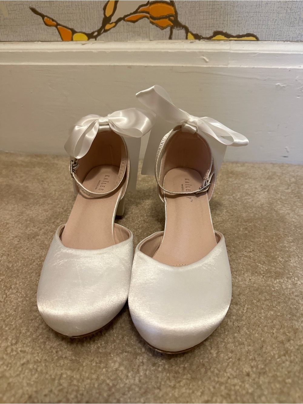 Kailee Satin Ankle-Strap Heels with Ribbon Bow - White